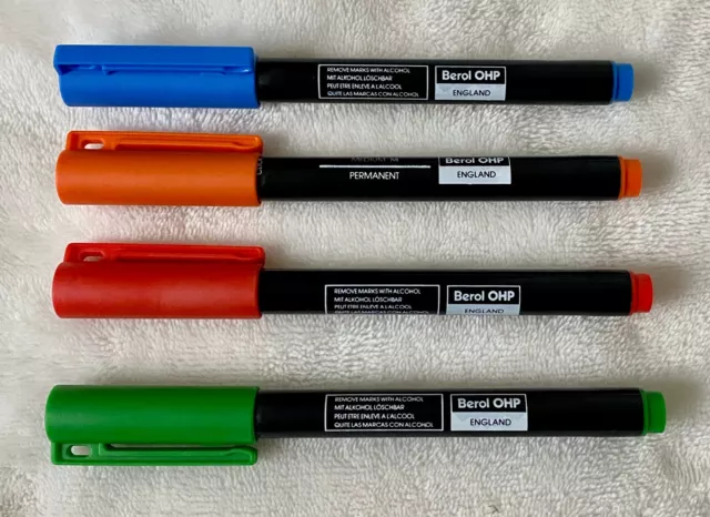 Lot of 4: NEW Berol OHP England Permanent Markers Medium M Orange Blue Green