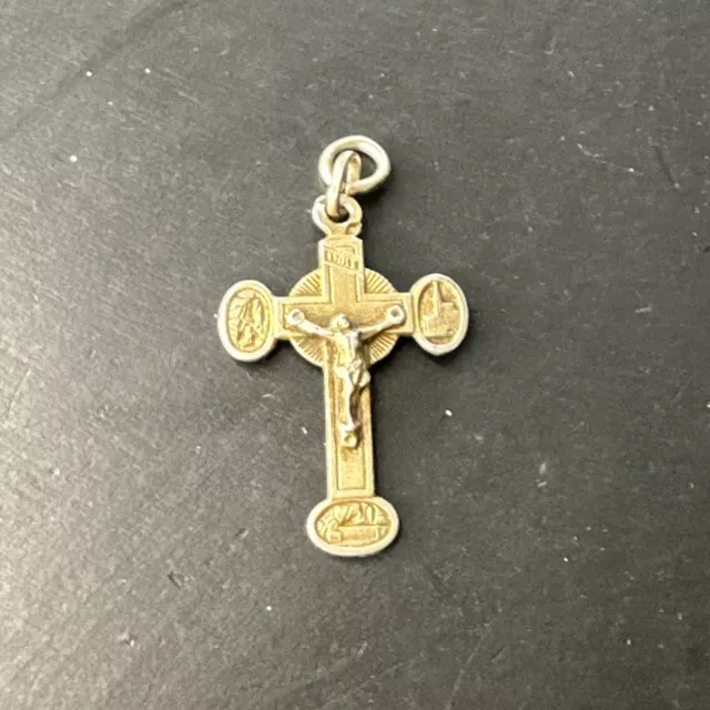 Ancien Pendentif En Argent Massif 925 Créateur Breloque Art Nouveau croix