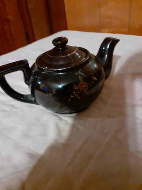 VINTAGE TEAPOT Made In Japan GLOSS BROWN GLAZE Hand Painted Ceramic COFFEE POT