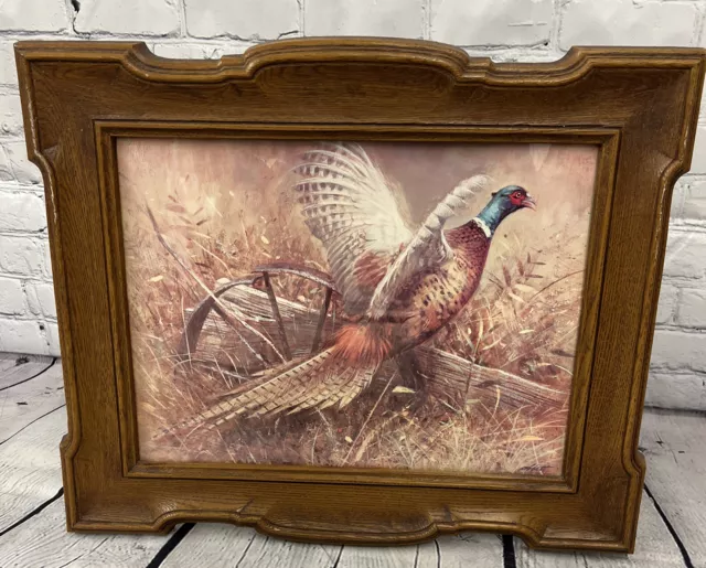 Pheasant Hunting Robert K. Abbott Framed Vintage Picture 1970s 21.5”x 17”