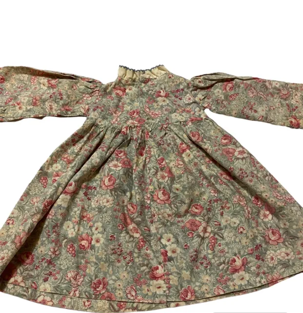 Vintage Handmade Baby Sz 12 Months Dress Floral Cottagecore Prairie Ruffle Neck