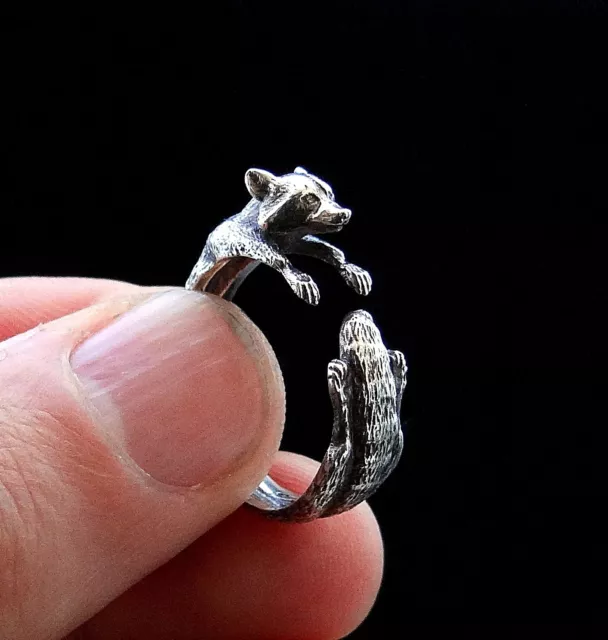 Silver Raccoon Ring, Handmade Adjustable Silver Ring, Oxidized Ring