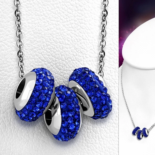 Collier Vintage 3 Rangs Perles En Pâte De Verre Bleu Ciel Mordoré - Années 1930/1950 - Occasion - Alliage