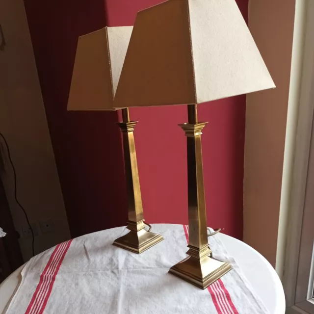 Pair Marks & Spencers 17" tall Brass Column Tablelamps