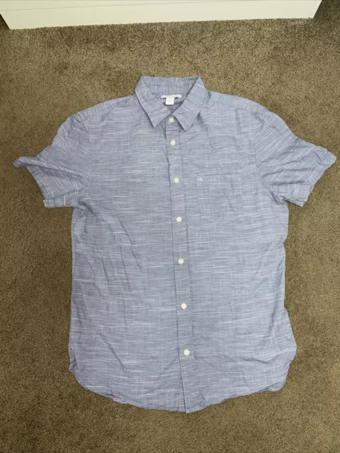 Calvin Klein Mens Snap Button Down Short Sleeve Blue Dress Shirt SizeMedium Blue