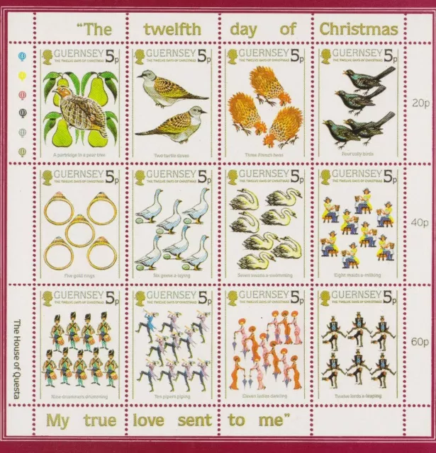 Sg 316-327 Guernsey Mnh Stamp Sheet 1984 Twelve Days Of Christmas