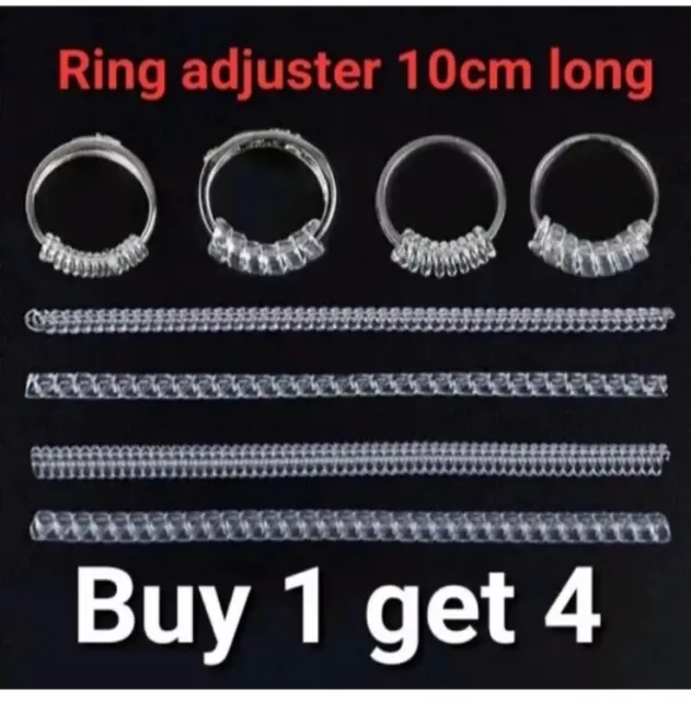 UK Ring Size Adjuster Reducer Resizer 4x clip universal fit 10cm long Transparen