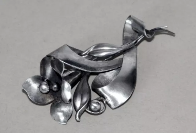 Broche Florale Vintage Années 1940 En Argent Sterling Par Carl-Art Inc. 2