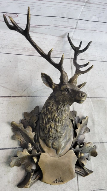 Artístico Bronce Colgante de Pared Estatua Una Real Ciervo para Decoración Hogar