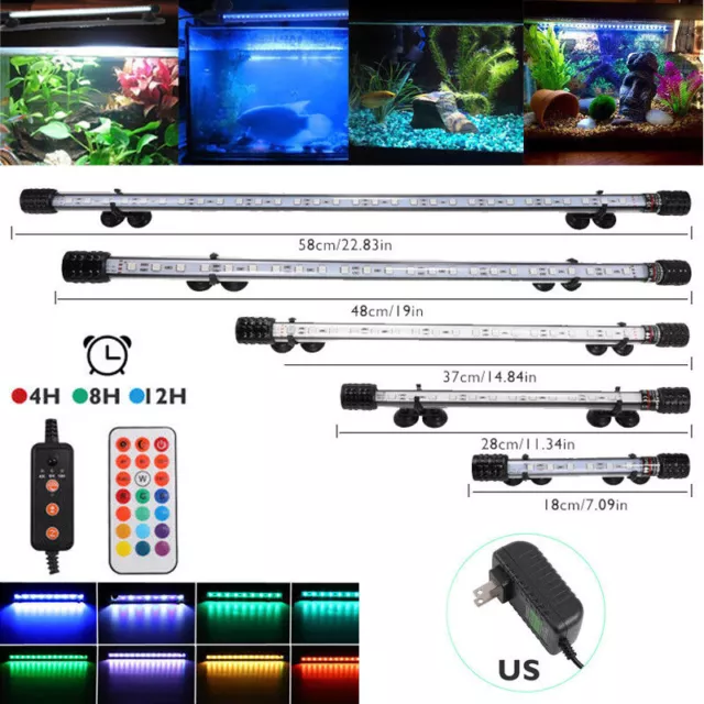 Underwater Aquarium LED Light Fish Tank RGB Submersible Lamp with Timer + Remote