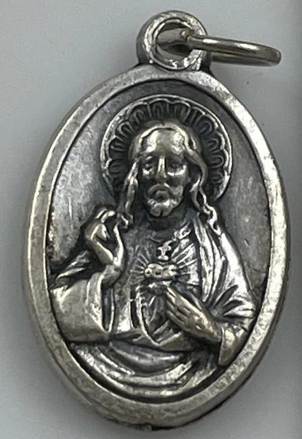 VINTAGE CATHOLIC SACRED Heart Of Jesus Virgin Of Carmel Silver Tone ...