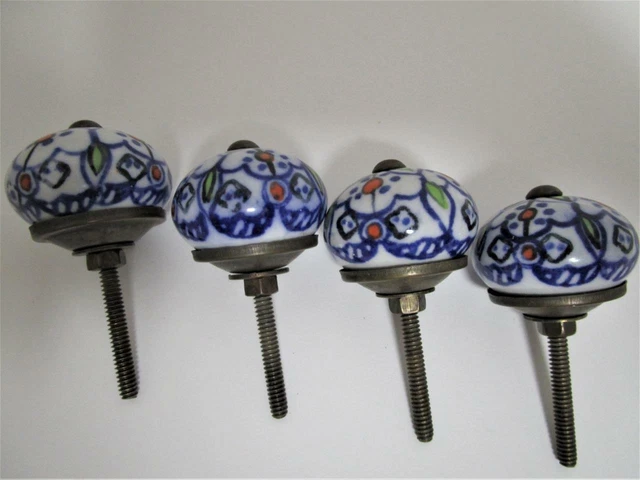 Lot de 4 boutons de tiroir en céramique peints à la main matériel en laiton 3