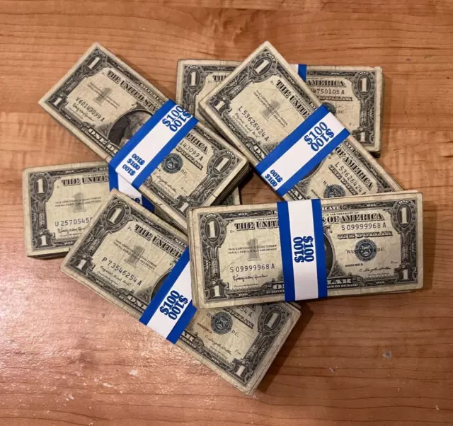 1935 & 1957 One Dollar Bills Circulated Silver Certificates Note Lot of 100 $1