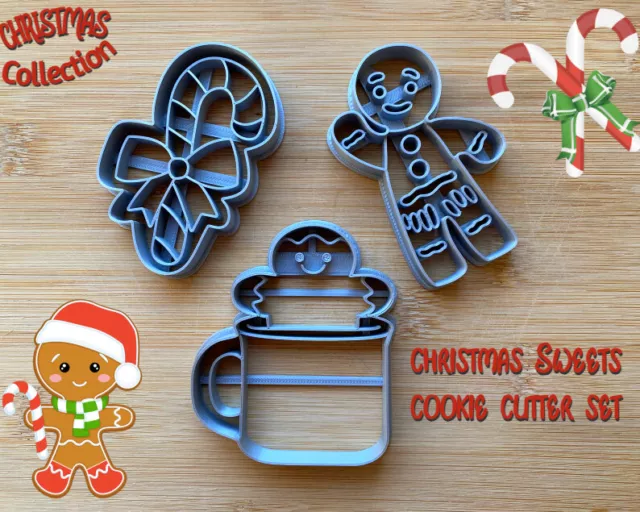 Christmas Sweets Set of 3 Cookie Cutters | Gingerbread man | Candy