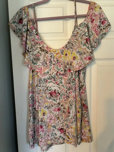 Sew In Love Women Top XL Floral Blouse Off The Shoulder Ruffle Flutter Sleeve