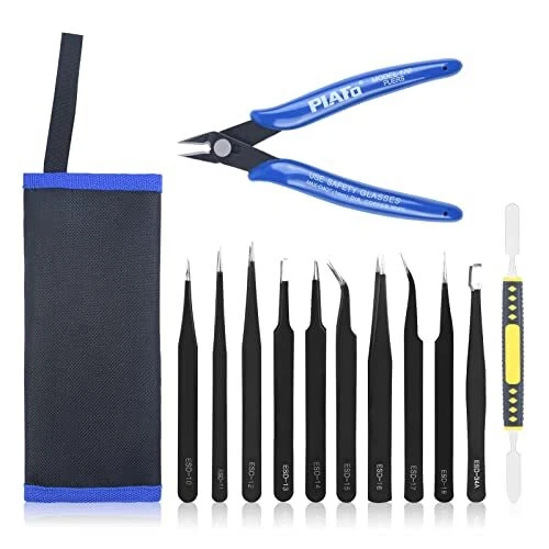 Ainiv Pince Brucelle 12PCS Pincettes de Précision ESD et Coupe-fil Micro Kit ...