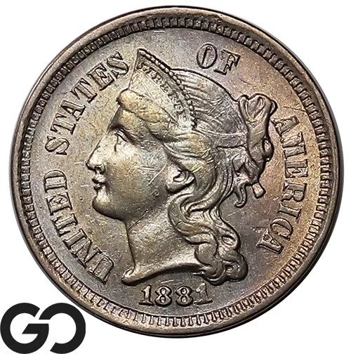 1881 Three Cent Nickel Piece, Sharp and Lustrous ** Free Shipping!