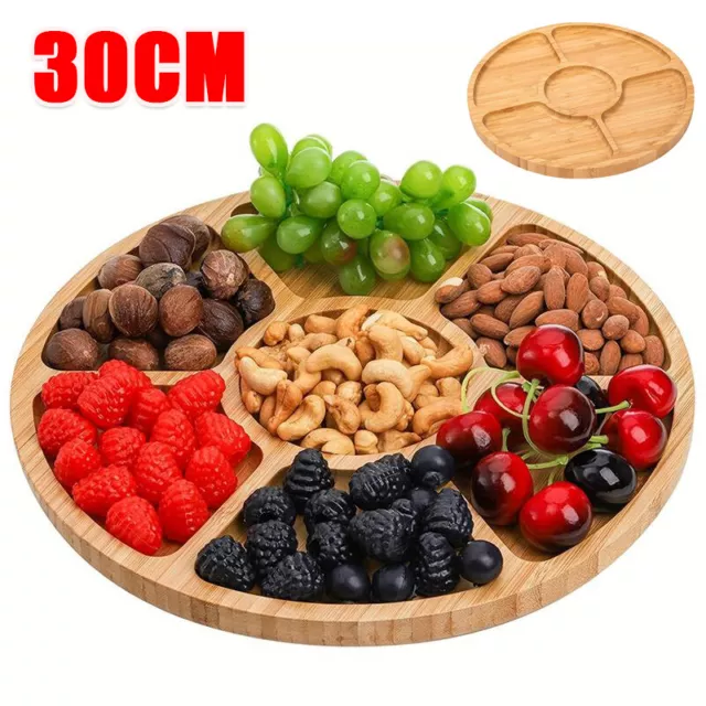 12" Food Tray Wooden Serving Tray Large 5 Compartment Wood Candy/Fruit Platter