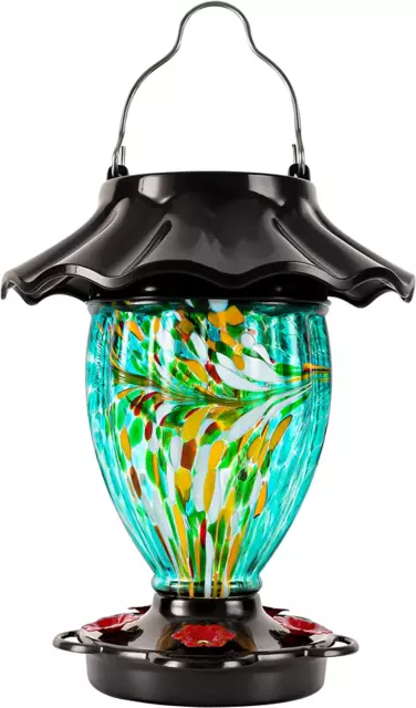 LUJII Solar Powered Color Changing Hummingbird Feeder for Outdoors Hanging, Hand