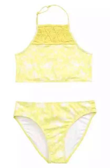 NORDSTROM girl' Halter Macrame Two-piece Swimsuit In Yellow Light size 16