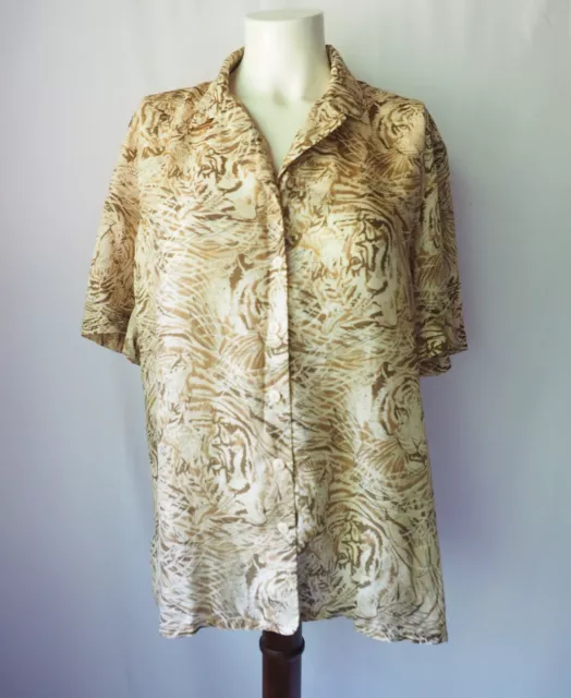 Vintage Anna and Frank 100% Silk Habotai Button Front Blouse Tiger Theme L