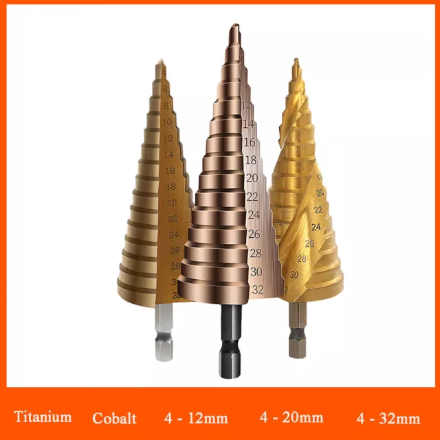 Large HSS Step Cone Drill Titanium/Cobalt Bits Set Hole Cutter 4 -12mm/20mm/32mm