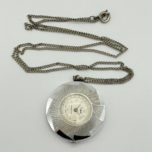 VTG WOLDMAN NECKLACE Pendant Watch Silver Tone Swiss Made  display picture 3