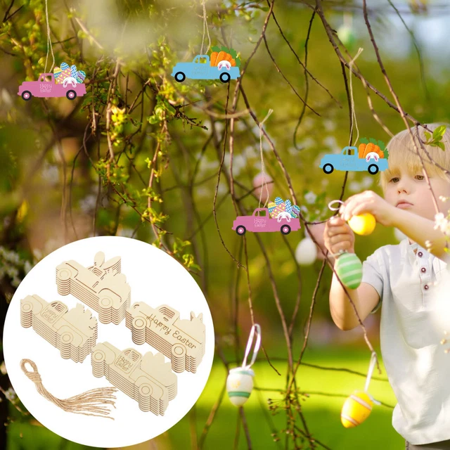 32 Pcs Easter Wooden Slices Wood Plank Slices Rabbit Listing Toy Truck Material