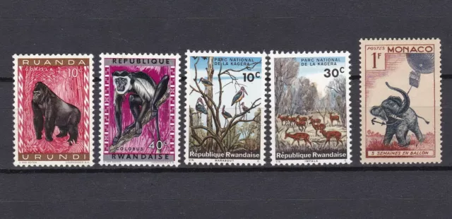 Briefmarken Tiere Gorilla, Colobus, Elefant   5 Werte