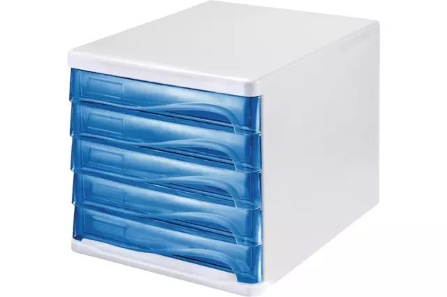 helit Boîte de tiroir 5 tiroirs blanc/bleu transparent plastique H245xl265xP3...
