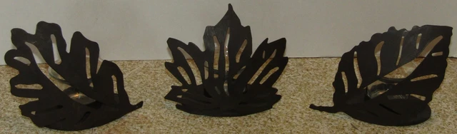 Elements Set of 3 Leaf Design Metal Votive Candle Holders