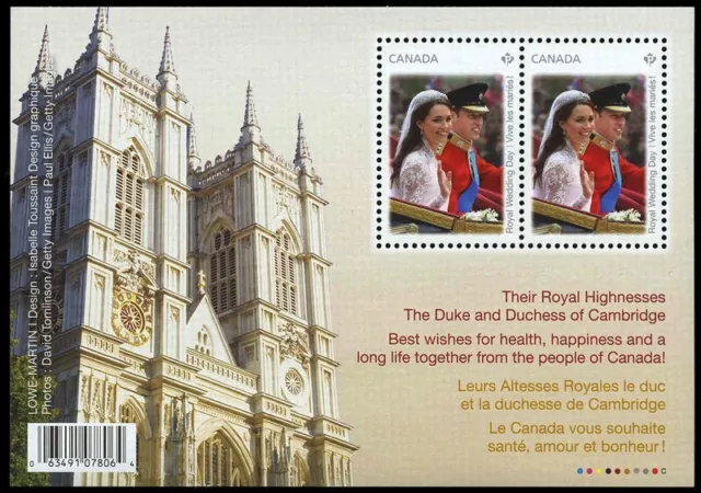 Canada Stamps Souvenir Sheet of 2 , Wedding Day, #2477 MNH