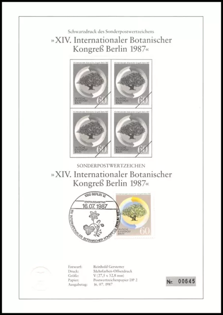 Berlin Schwarzdruck Ersttagsblatt Botanischer Kongreß 1987 Mi.Nr. 786 FDC XIV. I