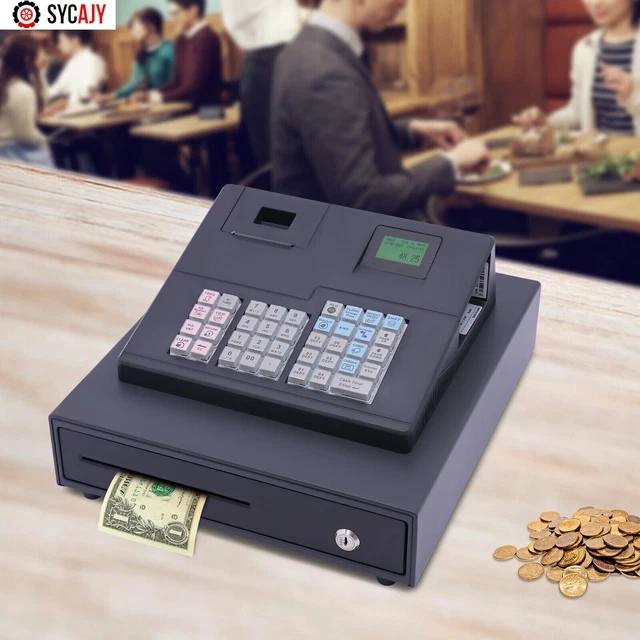 38 Keys Electronic Cash Register Black Thermal Cash Register with Cash Drawer