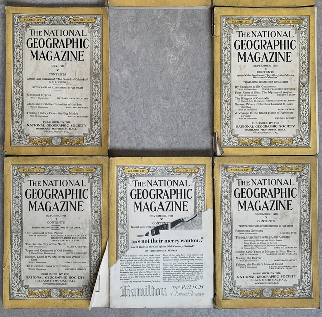VINTAGE AND RARE NATIONAL GEOGRAPHIC 10 Issues 1928 April & August