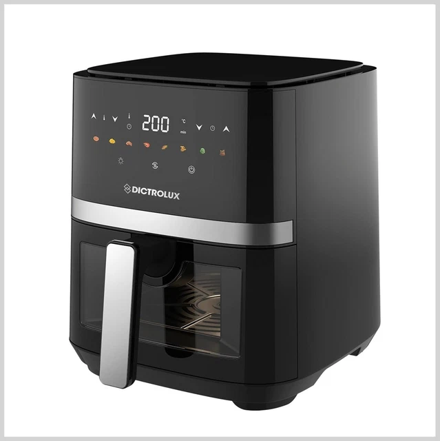 Dictrolux Friggitrice ad aria lt 7,4 con oblò, capacità 7,4,Temperatura regolabile da 80°C a 200°C, 9 programmi di cottura automatici, con timer, 1800 W