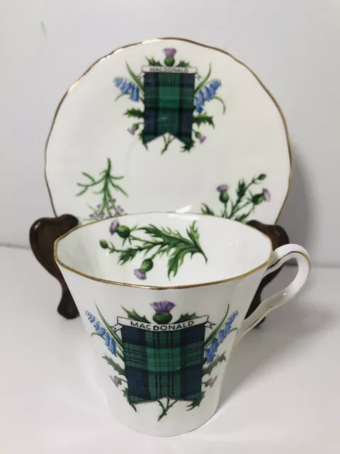 Adderley Fine Bone China Lindsay Scot Tartan Purple Thistle Tea Cup And Saucer