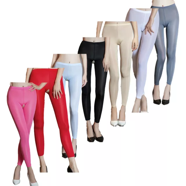 WOMENS SILK SHEER Crotchless Leggings Solid Color Stretchy Skinny Pants  Trousers £16.19 - PicClick UK