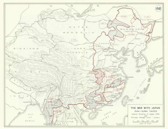 World War 2. China-Burma Theater. 1 January-15 August 1945 Operations 1959 map