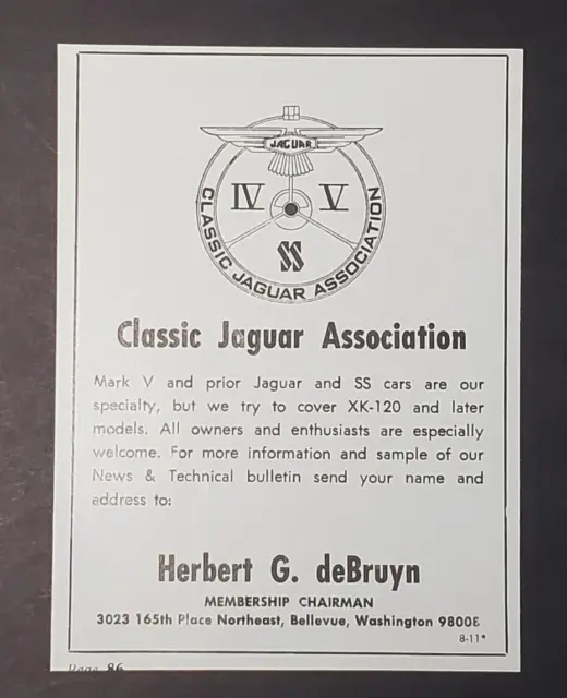 1973 Print Ad Classic Jaguar Association