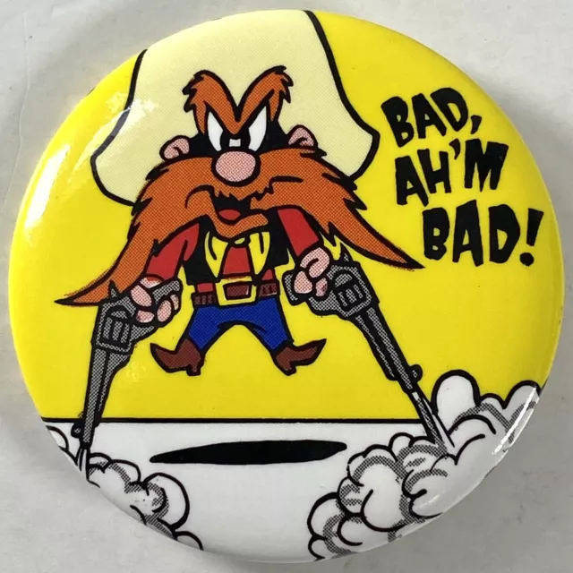 Yosemite Sam Ah’m Bad ! Vintage Button Pin 1989 Warner Bros Cartoon Pinback Rare