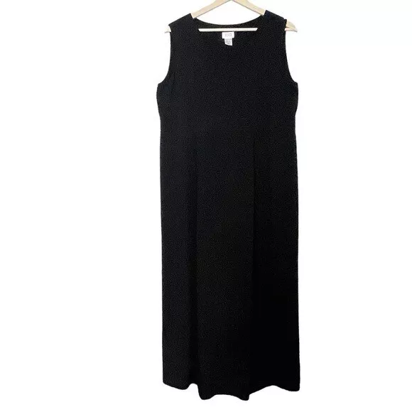 Eileen Fisher VTG 100% Silk Maxi Dress Size L Back Slit Sleeveless Minimalist