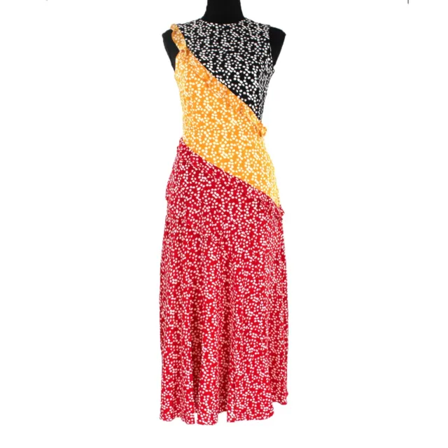 SALONI Agnes Multicolor Silk Crepe Dress 4 Tiered Ruffle Sleeveless Midi Small