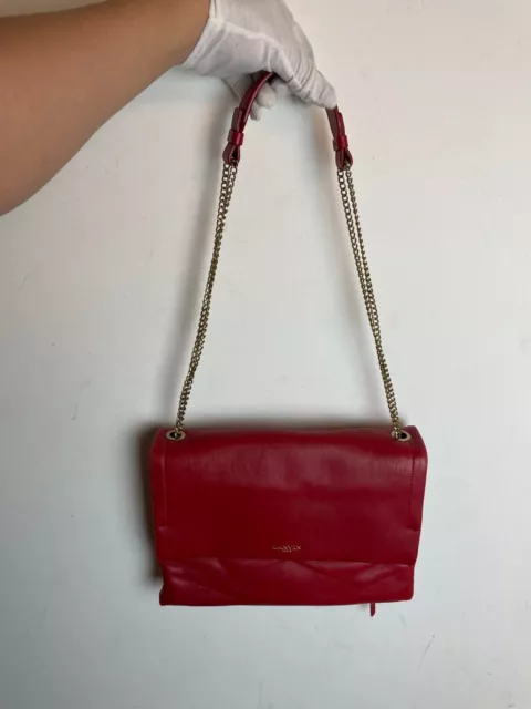 LANVIN Quilted Lambskin Medium Sugar Flap Front Shoulder Bag Red