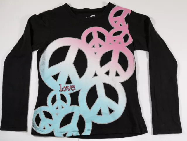 THE CHILDRENS PLACE GIRLS TRENDY LONG SLEEVE Pink Peace Love TEE BLACK SZ M 7/8