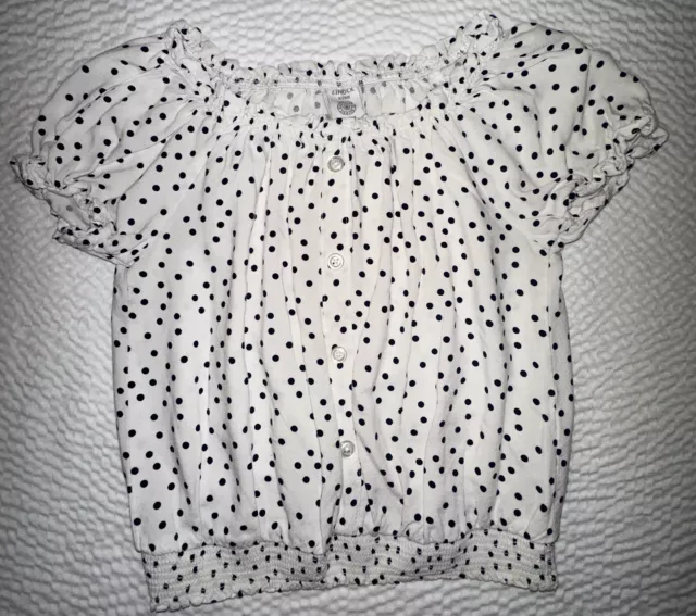 European designer girls polka dot black white crop top with buttons size 7-8