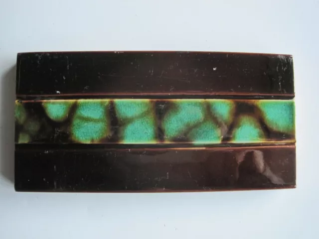 Antique Majolica Glazed 6" X 3"  Border / Spacer Tile  - Brown / Green Mottled