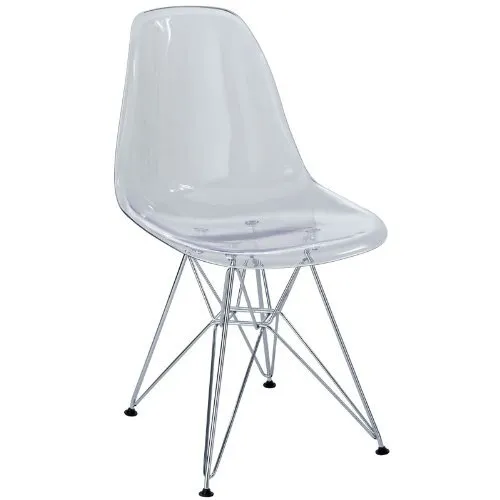 Modway Paris Mid-Century Modern Molded Plastic Dining Chair with Steel Metal ...