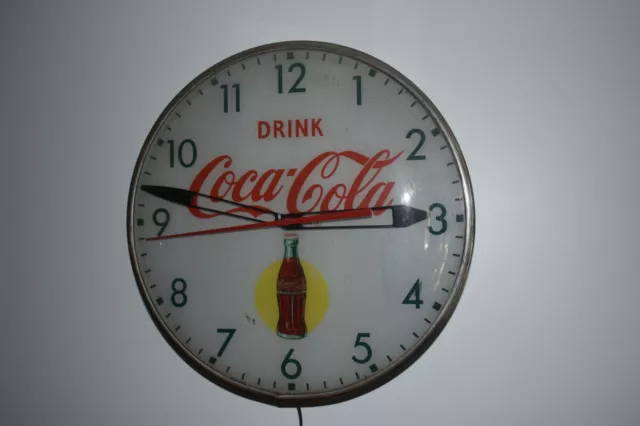 1950s PAM Coca Cola Round Glass Light Up Clock, Runs