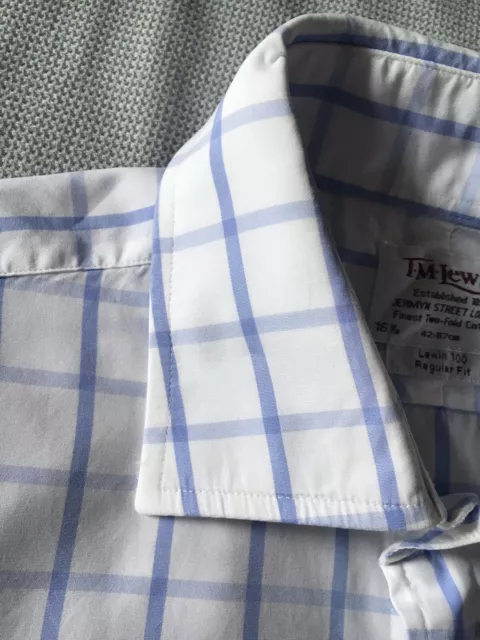 T M LEWIN, Blue White Check-Double Cuff-2 Fold Cotton-Shirt. 16.5” Reg Fit